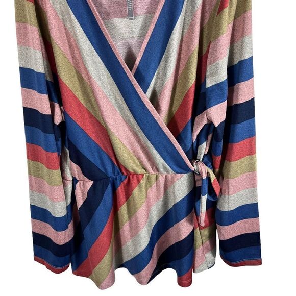 Lane Bryant Multi Color Striped V-Neck Wrap Knit Top - Picture 4 of 7